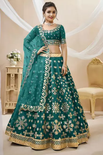 green art silk embroidered traditional lehenga choli