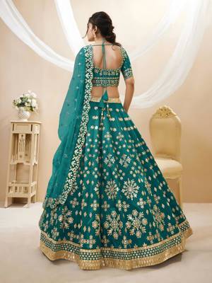 green art silk embroidered traditional lehenga choli 2