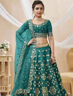 green art silk embroidered traditional lehenga choli 4
