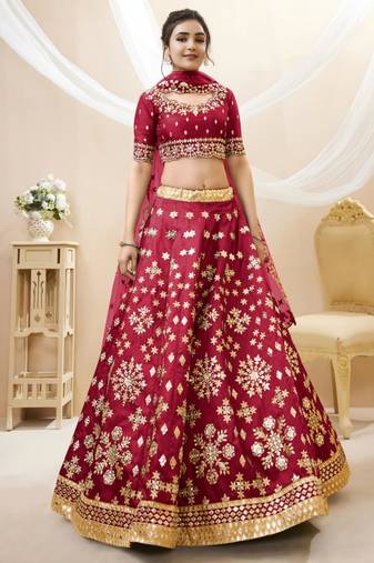 red art silk embroidered traditional lehenga choli