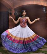 white rayon printed traditional lehenga choli with free size upto 42