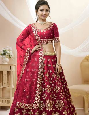 red art silk embroidered traditional lehenga choli 2