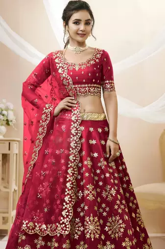 red art silk embroidered traditional lehenga choli