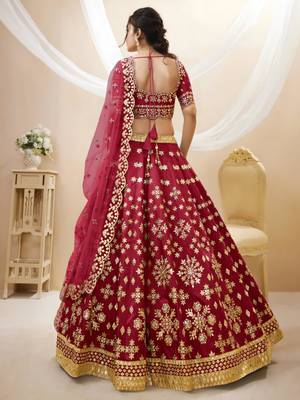 red art silk embroidered traditional lehenga choli 3