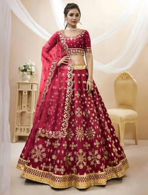 red art silk embroidered traditional lehenga choli 4
