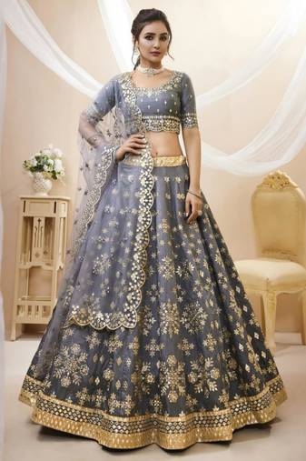 grey art silk embroidered traditional lehenga choli