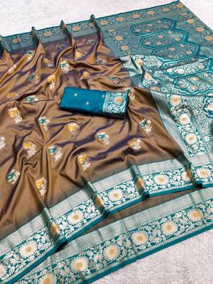 Grey soft banarasi silk saree with zari weaving meenakari design 5