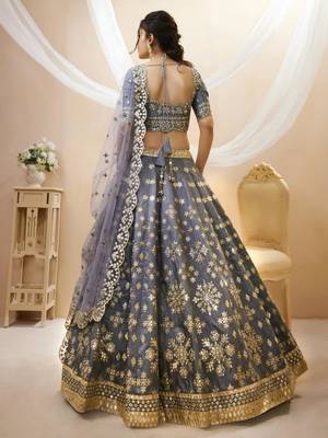 grey art silk embroidered traditional lehenga choli 2