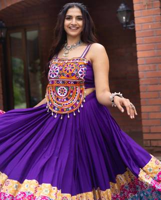 purple rayon printed traditional lehenga choli with free size upto 42 3