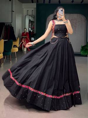 black cotton silk handmade traditional lehenga choli with free size upto 42 1