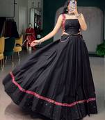 black cotton silk handmade traditional lehenga choli with free size upto 42