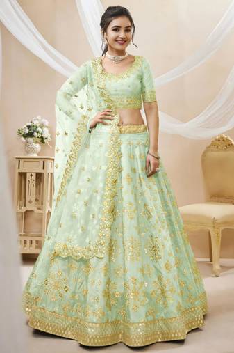 sea green art silk embroidered traditional lehenga choli
