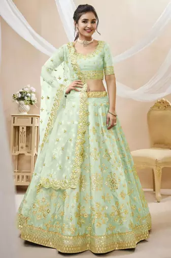 sea green art silk embroidered traditional lehenga choli