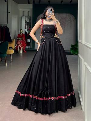black cotton silk handmade traditional lehenga choli with free size upto 42 3