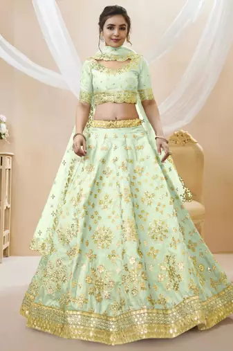 sea green art silk embroidered traditional lehenga choli
