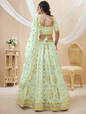 sea green art silk embroidered traditional lehenga choli 3