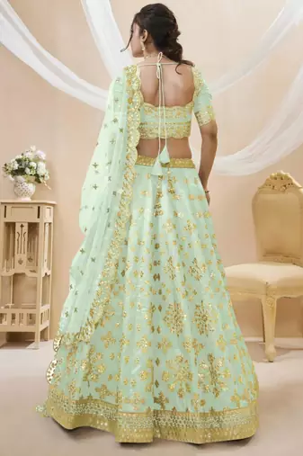 sea green art silk embroidered traditional lehenga choli