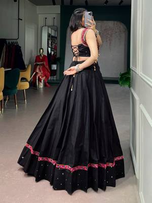 black cotton silk handmade traditional lehenga choli with free size upto 42 4