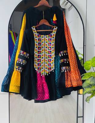 multicolor rayon printed traditional lehenga choli with free size upto 44 2