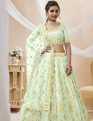 sea green art silk embroidered traditional lehenga choli 4