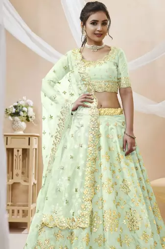 sea green art silk embroidered traditional lehenga choli