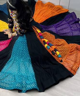 multicolor rayon printed traditional lehenga choli with free size upto 44 3