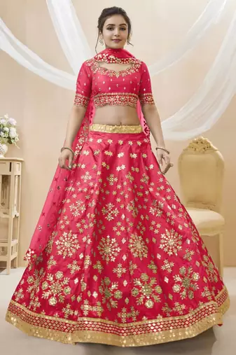 rani pink art silk embroidered traditional lehenga choli