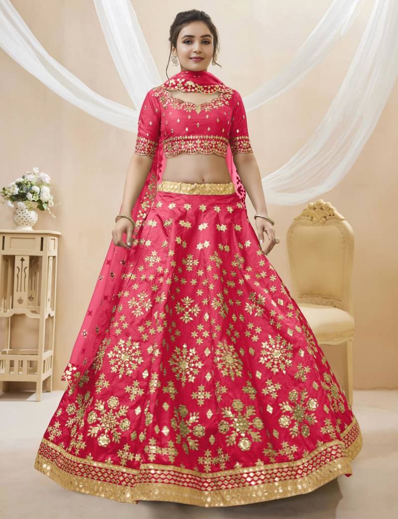 rani pink art silk embroidered traditional lehenga choli