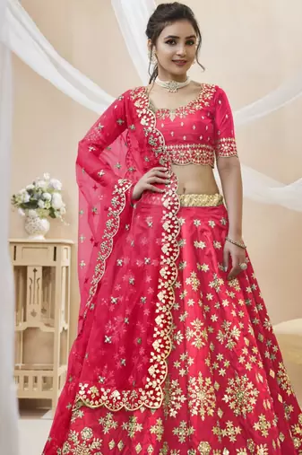 rani pink art silk embroidered traditional lehenga choli
