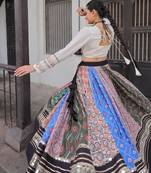 multicolor cotton silk embroidered traditional lehenga choli with free size upto 42