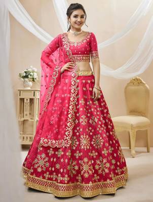 rani pink art silk embroidered traditional lehenga choli 3