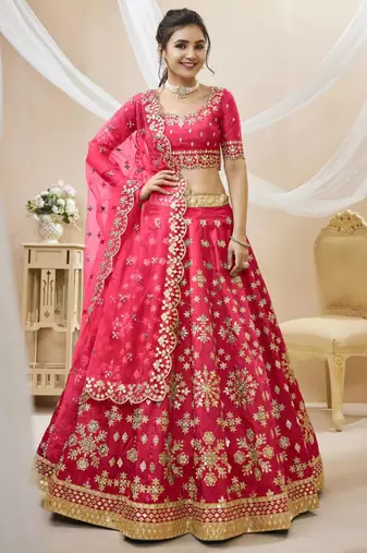rani pink art silk embroidered traditional lehenga choli