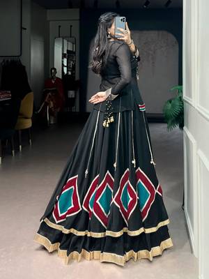 black silk blend embroidered traditional lehenga choli with free size upto 42 2