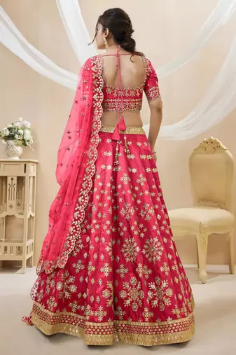 rani pink art silk embroidered traditional lehenga choli