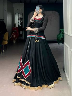 black silk blend embroidered traditional lehenga choli with free size upto 42 3
