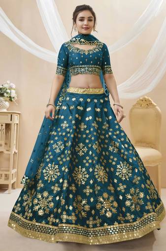 blue art silk embroidered traditional lehenga choli