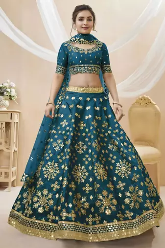 blue art silk embroidered traditional lehenga choli