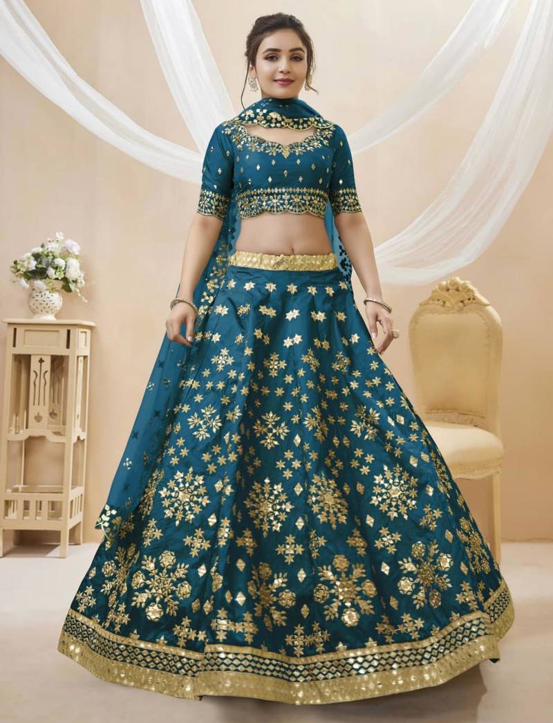 blue art silk embroidered traditional lehenga choli