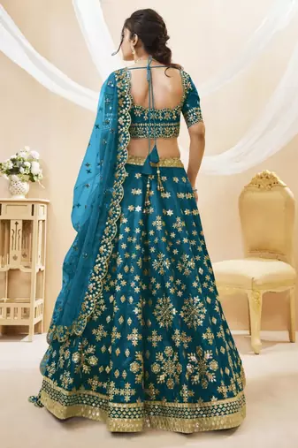 blue art silk embroidered traditional lehenga choli