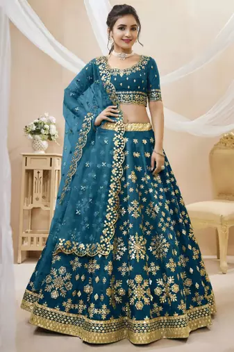 blue art silk embroidered traditional lehenga choli