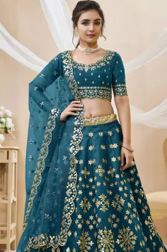 blue art silk embroidered traditional lehenga choli
