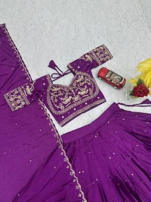 purple chinon embroidered traditional lehenga choli with free size upto 42 2