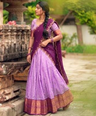 lavender cotton silk woven traditional lehenga choli with free size upto 42 2