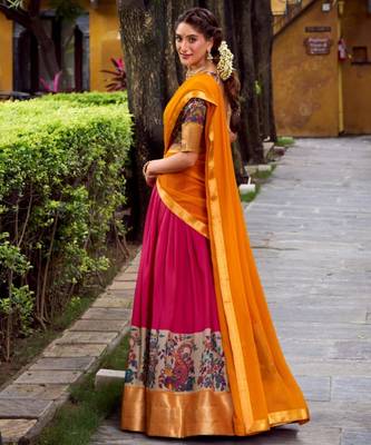 multicolor silk blend printed traditional lehenga choli with free size upto 42 1