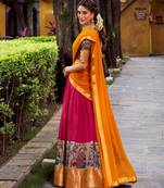 multicolor silk blend printed traditional lehenga choli with free size upto 42