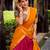 multicolor silk blend printed traditional lehenga choli with free size upto 42