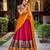 multicolor silk blend printed traditional lehenga choli with free size upto 42