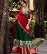 multicolor silk blend printed traditional lehenga choli with free size upto 42