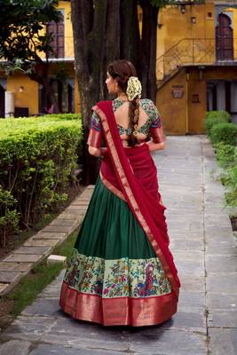 multicolor silk blend printed traditional lehenga choli with free size upto 42 2
