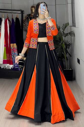 multicolor rayon plain traditional lehenga choli with free size upto 42